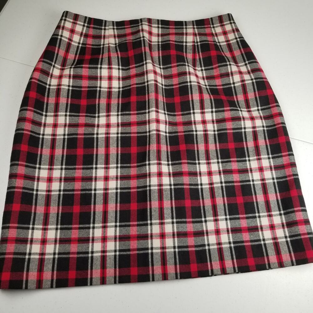 Chadwick Red Black White Plaid Wool Lined Vintage Skirt 12 P